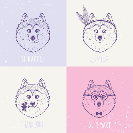 かわいいと面白い絵文字ハスキー犬と美しいを設定します のイラスト素材 ベクタ Image