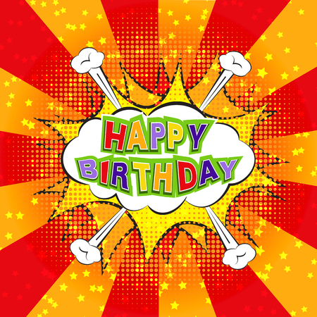 Happy Birthday sign. Congratulations concept in comics style Vector Illustration
