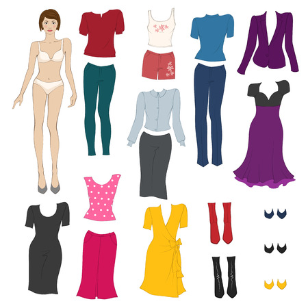 Paper Doll With Clothes In Flat Style On White Background Paper Doll With Clothes In Flat Style On White Background