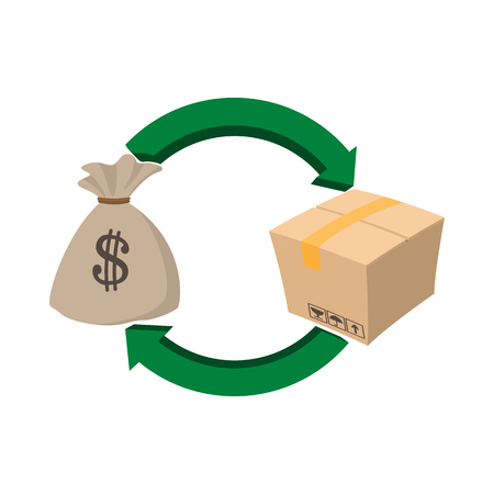 Money bag and box icon in cartoon style on a white background - 53347701