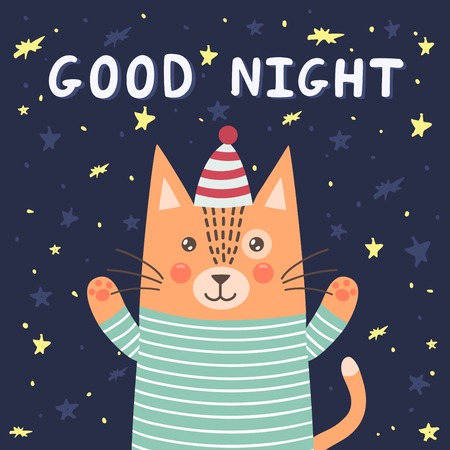 おやすみなさいカードかわいい眠そうな猫 ベクトル図のイラスト素材 ベクタ Image おやすみなさいカードかわいい眠そうな猫 ベクトル図のイラスト素材 ベクタ Image