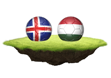 チーム ボール アイスランド対ハンガリー サッカー トーナメントの試合 3 D レンダリング の写真素材 画像素材 Image