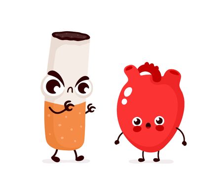 Angry Scary Cigarette Kill Heart Character. Vector Flat Cartoon ..., حجم الصورة 450x370