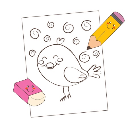 cute pencil and eraser drawing a funny bird sketch royalty free cliparts vectors and stock illustration image 12103986