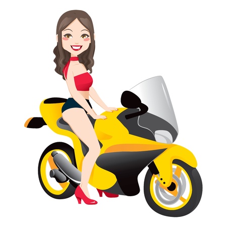 biker: Beautiful sexy asian woman posing riding motorbike Illustration
