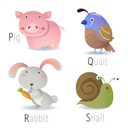 Illustration of alphabet with animals from p to s Imagens