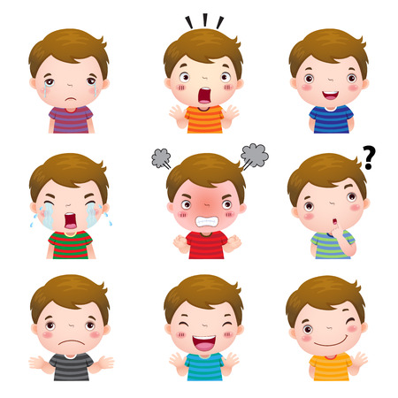 かわいい男の子のイラスト表示別の感情に直面しています のイラスト素材 ベクタ Image