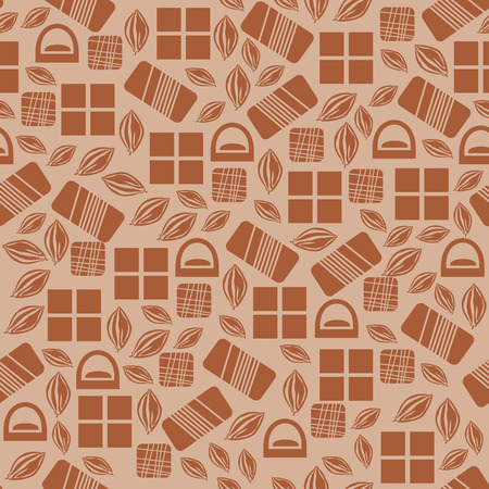 茶色の背景に分離されたチョコレート菓子とシームレスなパターン チョコレートのアイテムの品揃え 様々 な美味しいグルメ製品 壁紙 包装紙に使用できます ミックス のイラスト素材 ベクタ Image