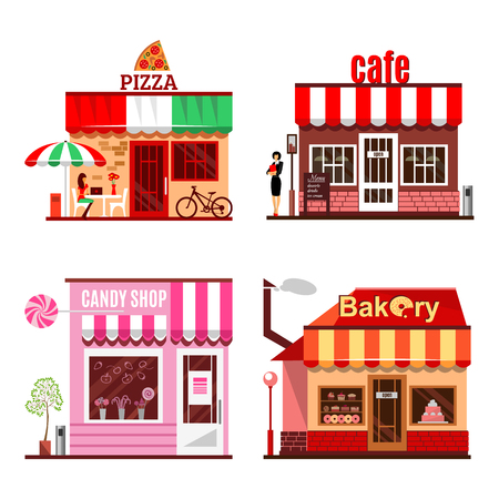 Cool Set Of Detailed Flat Design City Public Buildings Restaurants And Shops Facade Icons Cool Set Of Detailed Flat Design City Public Buildings Restaurants And Shops Facade Icons