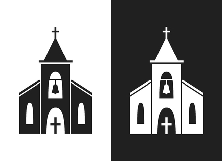 白い背景に分離された教会のアイコン 宗教建築デザインのベクター イラスト 漫画のクロスと教会 の建物のシルエット 礼拝堂 ベル カトリックの神聖な伝統のシンボルです のイラスト素材 ベクタ Image