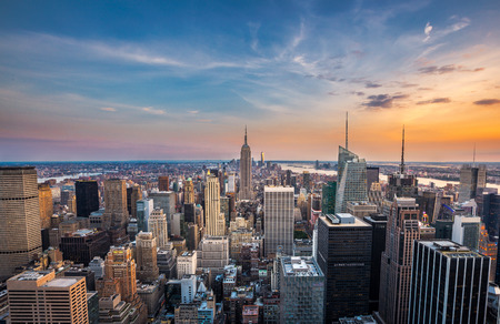 New york city midtown skyline at sunset