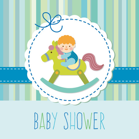 Vector children: bé cậu bé trên con ngựa gỗ bập bênh Hình minh hoạ