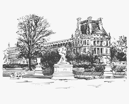 sketch drawing of the louvre famous place from paris france stock