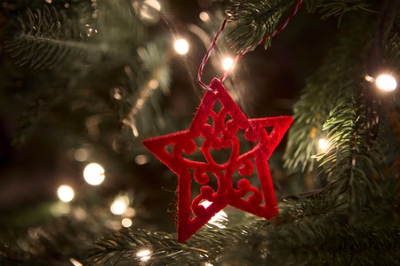 close up christmas decorations on the christmas tree stock photo close up christmas tree