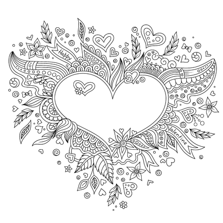 Heart Shaped Pattern For Coloring Book Floral Retro Doodle