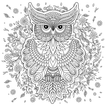 coloring book for adult and older children coloring page with owl outline drawing
