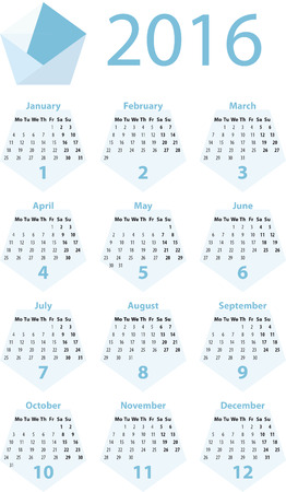 a 2016 yearly calendar based on a blue pentagon stock photo picture