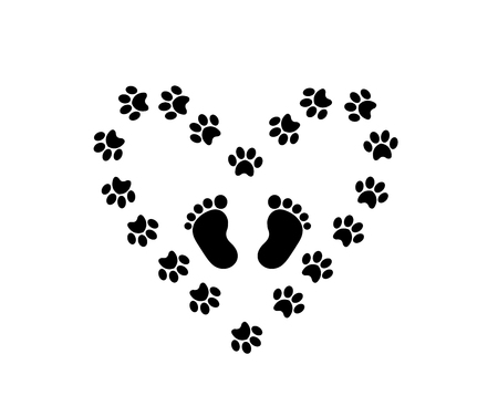 赤ちゃんの足跡の黒いシルエットと 白い背景に隔離された動物の足で作られたハートで囲まれた内部の足跡 白黒ベクトルイラスト ロゴ アイコン のイラスト素材 ベクタ Image 赤ちゃんの足跡の黒いシルエットと 白い背景に隔離された動物の足で作られたハートで囲まれた内部の足跡 白黒ベクトルイラスト ロゴ アイコン のイラスト素材 ベクタ Image