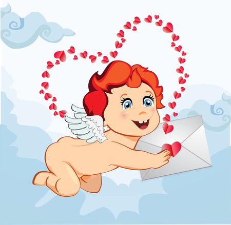 Ilustração dos desenhos animados de um anjo bonito segurando