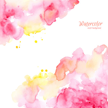 Abstract pink yellow hand drawn watercolor background, vector illustration. Watercolor composition for scrapbook elements. Watercolor shapes on white background.