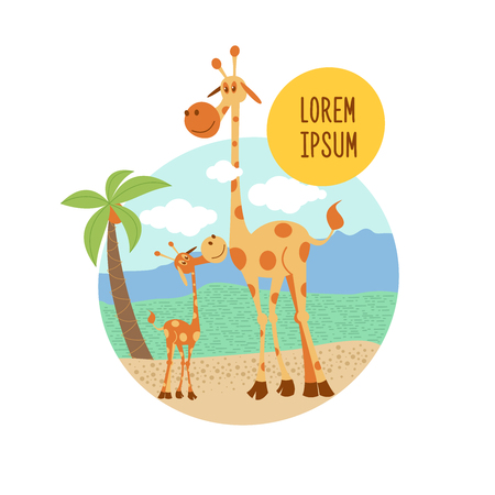 アフリカの動物キリン3匹母キリンと2人の赤ちゃん ベクトルイラスト 白い背景に隔離されています のイラスト素材 ベクタ Image