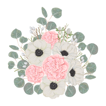 ピンクの椿 白いアネモネの花とユーカリと花束 日付カード保存 結婚式の招待状の冬花のデザイン ポスター ヴィンテージ手描き水彩風ベクトル イラスト の イラスト素材 ベクタ Image ピンクの椿 白いアネモネの花とユーカリと花束 日付カード保存 結婚式の招待状の冬花のデザイン ポスター ヴィンテージ手描き水彩風ベクトル イラスト の イラスト素材 ベクタ Image