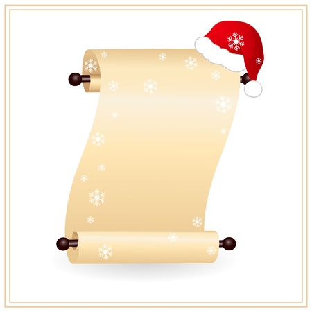 Scrolled paper with red santa hat Stock Photo