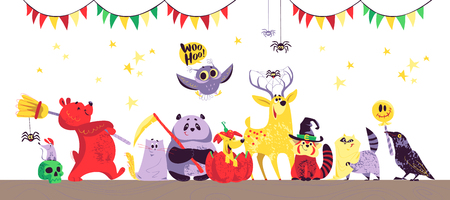 白い背景で隔離のハロウィン文字ベクトル フラット漫画イラスト 面白いと陽気な動物の肖像画 お祝いカード パーティの招待状 フレア デザイン ステッカーに適しています のイラスト素材 ベクタ Image 白い背景で隔離のハロウィン文字ベクトル フラット漫画イラスト 面白いと陽気な動物の肖像画 お祝いカード パーティの招待状 フレア デザイン ステッカーに適しています のイラスト素材 ベクタ Image