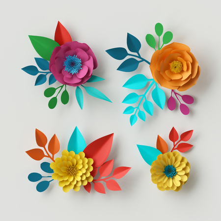 3d render digital illustration colorful paper flowers wallpaper paper flower wallpaper
