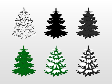 Set Icons Of Christmas Tree Green Black With Snow Contoured Set Icons Of Christmas Tree Green Black With Snow Contoured