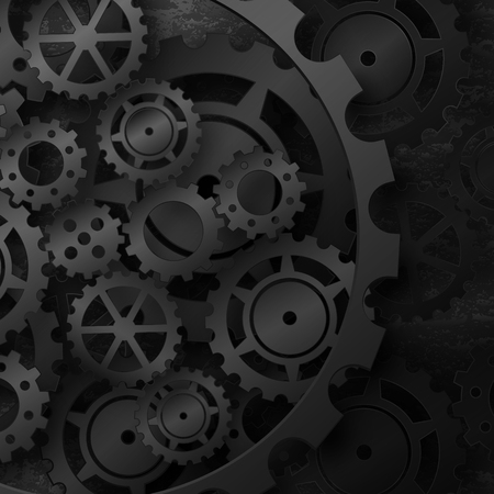 歯車機構黒レンガの壁の背景に のイラスト素材 ベクタ Image 歯車機構黒レンガの壁の背景に のイラスト素材 ベクタ Image