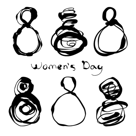 wallpaper International Women s Day: Thiết lập của sáu số decoretive 8 cho thiết kế ngày của phụ nữ và tay vẽ chữ. Có thể sử dụng cho các bản in. Thiết kế Vector. Tay rút ra các yếu tố.