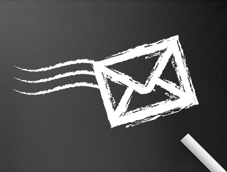 Dark chalkboard background with a envelope illustration