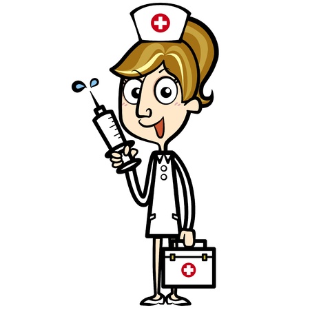 Cartoon nurse with first aid kit and syringe  - 18433775