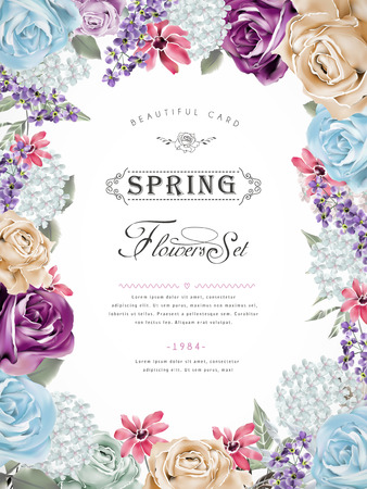 wonderful floral poster design with diverse flowers frame - 45026730