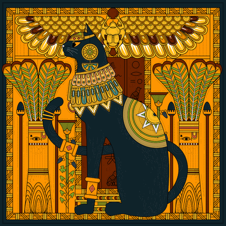 elegant cat coloring page design in Egypt style