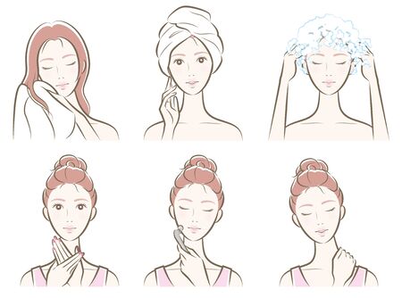 Illustration of a woman doing skin care