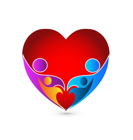 チームワークファミリー 愛し お互いを思いやり ハートアイコンのイラスト のイラスト素材 ベクタ Image