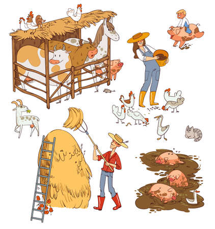 Farm life and farm animals. funny cartoon character. vector illustration. isolated on white background Stock Photo