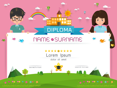 証明書の子供卒業証書 幼稚園テンプレート レイアウト背景フレーム デザイン ベクトル イラスト 幼稚園小学校卒業証明書背景デザイン テンプレートです の イラスト素材 ベクタ Image