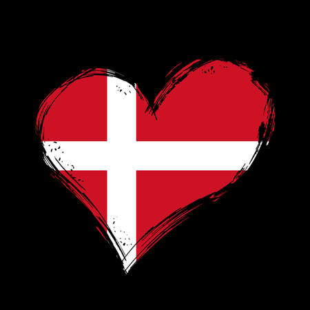 Danish flag heart-shaped grunge background. vector illustration. Banco de Imagens