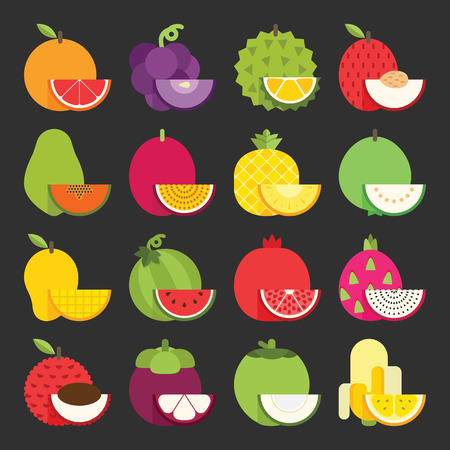Durian: Tropical bộ icon trái cây, vector