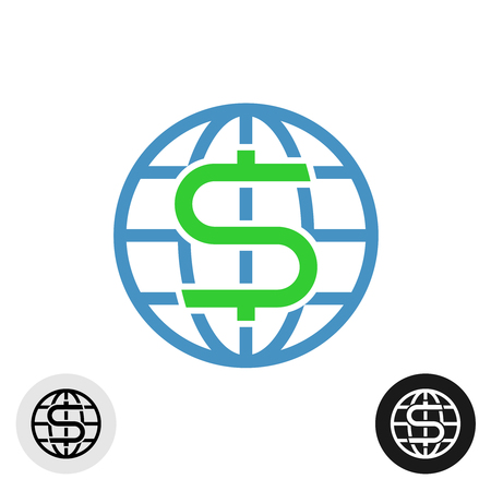 World globe icon with dollar currency symbol inside line style earth globe icon with money symbol send transfer or international exchange of money theme Stock Photo