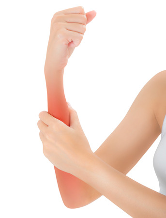 女性は 美しい健康な腕を持っている手し 白い背景に分離された痛みの領域に彼女の腕をマッサージします の写真素材 画像素材 Image 7165