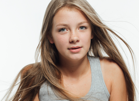 Cute Teenage Girl Freckles Woman Face Closeup Portrait With Healthy Skin Studio Shot Stock Cute Teenage Girl Freckles Woman Face Closeup Portrait With Healthy Skin Studio Shot Stock