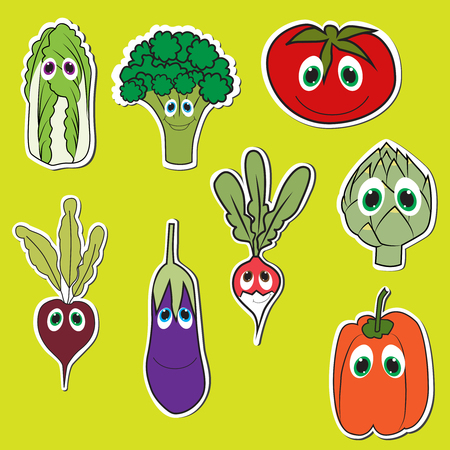 目と野菜のセットです かわいい落書き野菜フラット スタイル ベクトル分離 のイラスト素材 ベクタ Image
