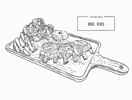 グリル スペアの図スマッシュ ポテトと肋骨 フランスの家計と新鮮なサラダを木の板で提供します 手描きスケッチ ベクトル のイラスト素材 ベクタ Image グリル スペアの図スマッシュ ポテトと肋骨 フランスの家計と新鮮なサラダを木の板で提供します 手描きスケッチ ベクトル のイラスト素材 ベクタ Image