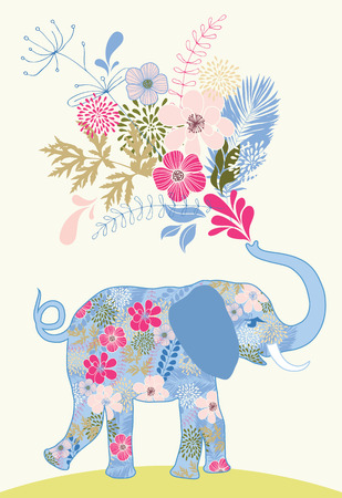 patterned elephant with bunch of pink flowers royalty free cliparts