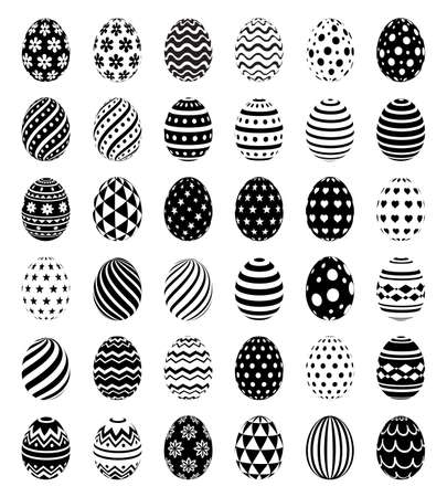 Ensemble d'oeufs de pâques avec des icônes de symboles de motifs. illustrations vectorielles. Banque d'images