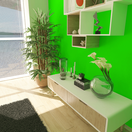 render of 3d contemporary living room interior and modern furniture